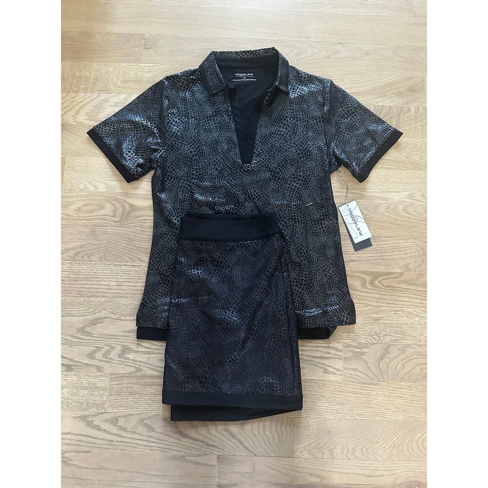 NWT Maggie Lane Shirt and Skort Set Size 12 Black Snakeskin